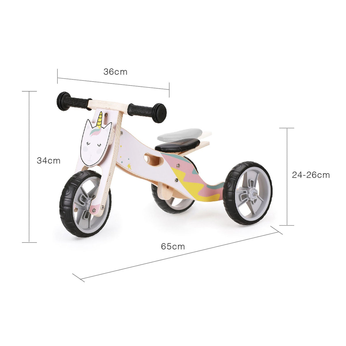 Hooga Playroom 2-in-1 wooden toddler balance bike and trike in Unicorn, view 3