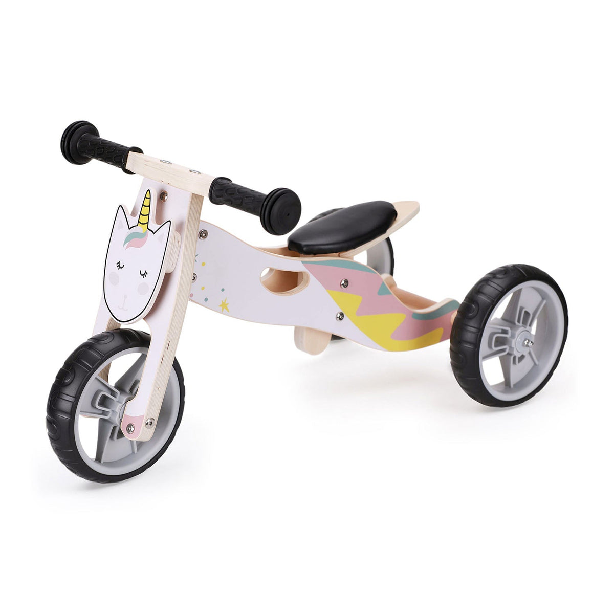 Hooga Playroom 2-in-1 wooden toddler balance bike and trike in Unicorn, view 4