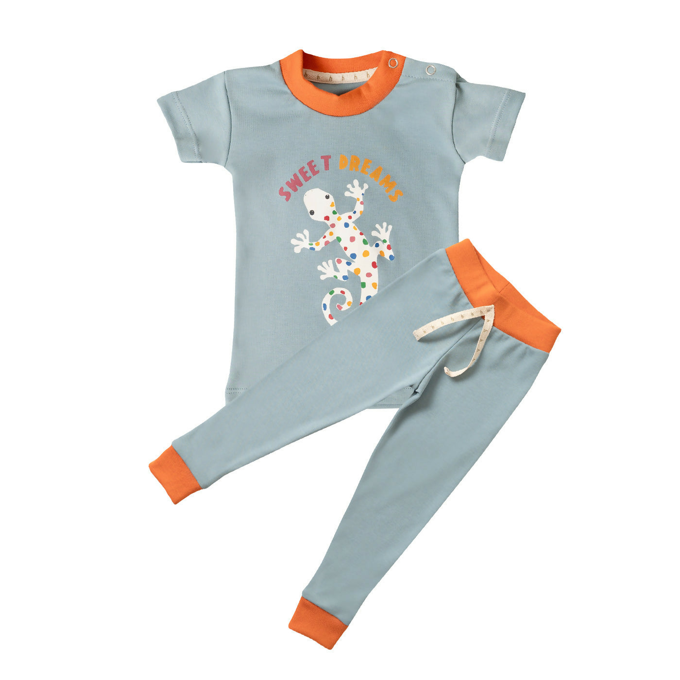 Pima cotton kids pyjamas, organic cotton kids pyjamas, natural kids pyjamas, organic kids pyjamas, iguana print kids pyjamas, kids unisex sleepwear. Inca Hugs