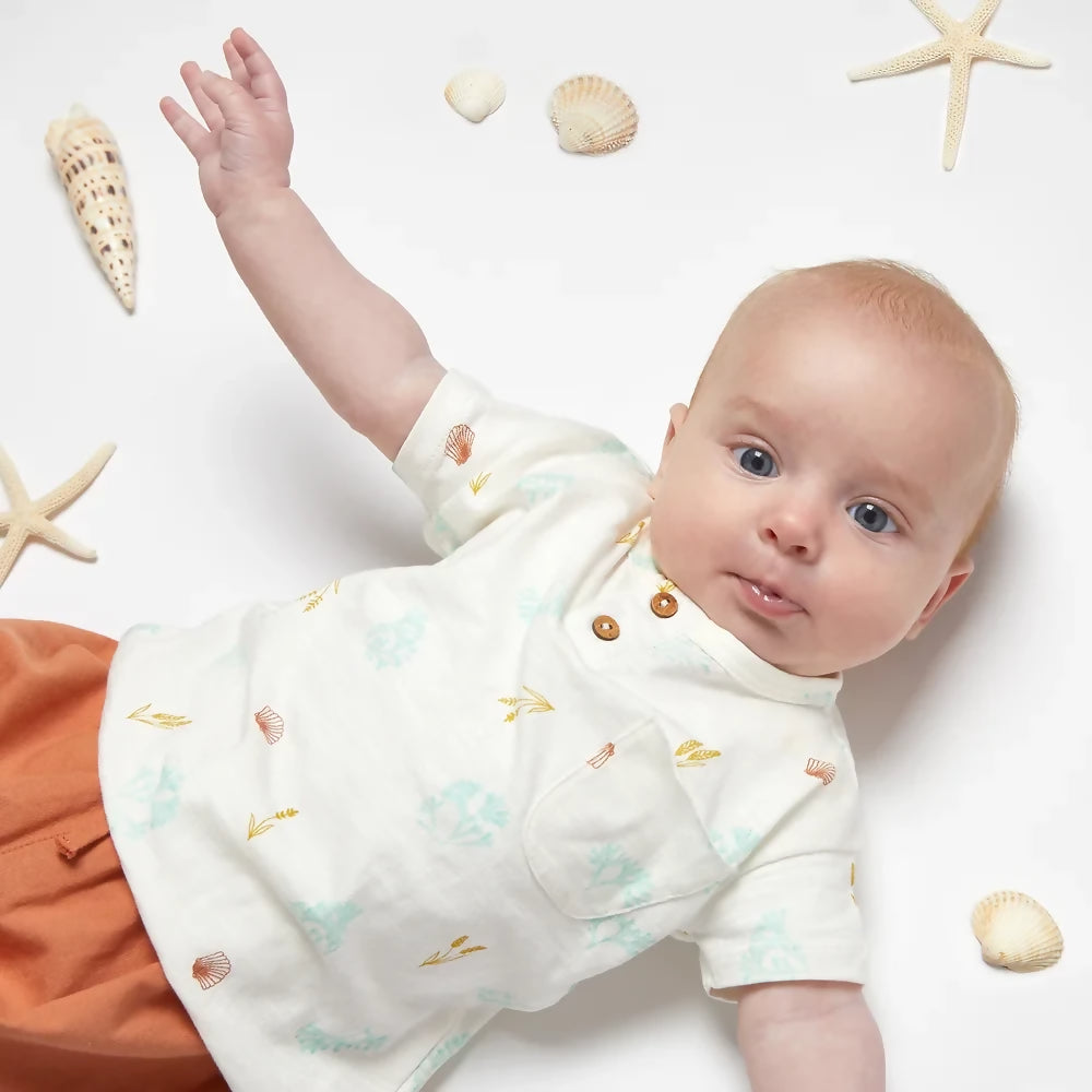 organic cotton kids t-shirt with marine print, seaweed and kelp print baby t-shirt organic cotton