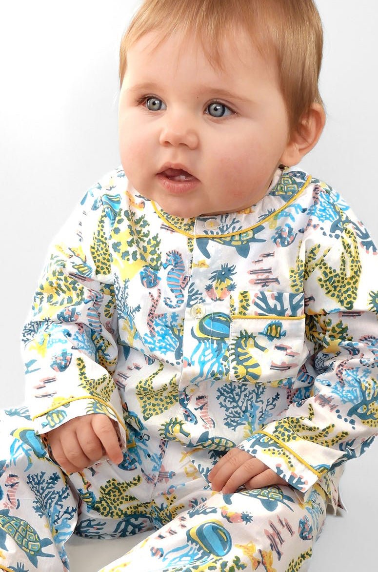 a fin-tastic dance off - organic cotton baby pyjama set | organic cotton kids pyjamas UK