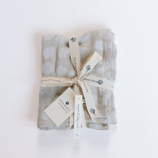 Ralphie Bear Scallop oversized swaddle muslin for newborns sandy collection - sustainable baby muslin UK | Kiddykind