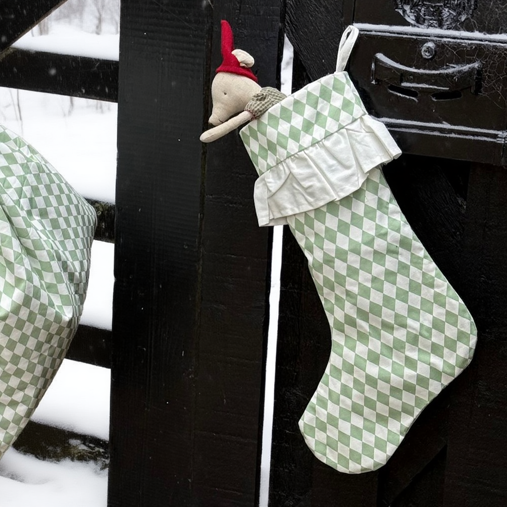 Harlequin Ruffled Stocking - Winter Pine | organic baby clothes UK — KIDDYKIND