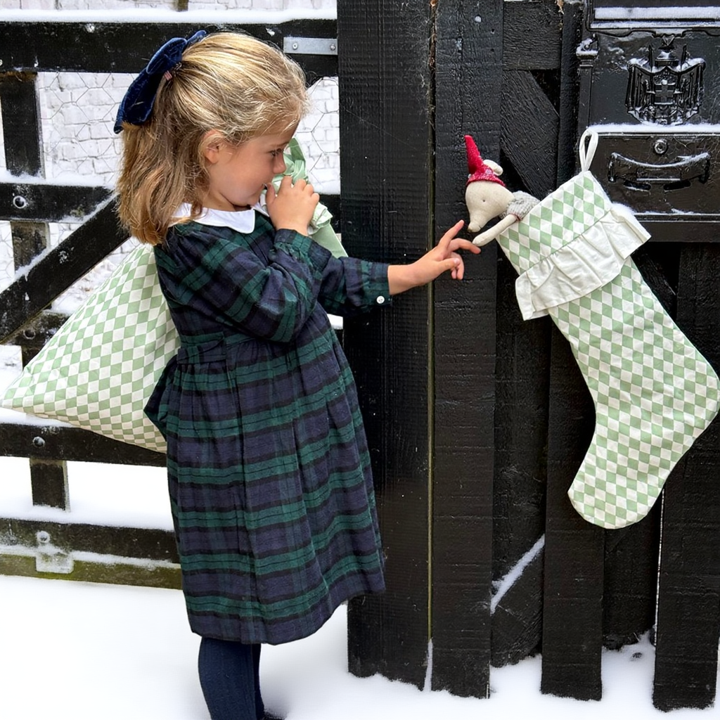 Harlequin Ruffled Stocking - Winter Pine | organic baby clothes UK — KIDDYKIND