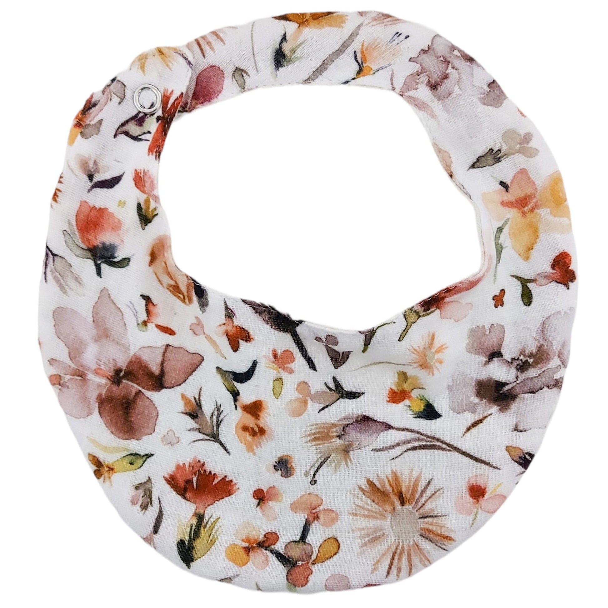 Autumn Floral Neutral Bib - teething weaning feeding baby bib drool catcher bib saliva newborn bib - close up Front view of bib - Little Scandi baby
