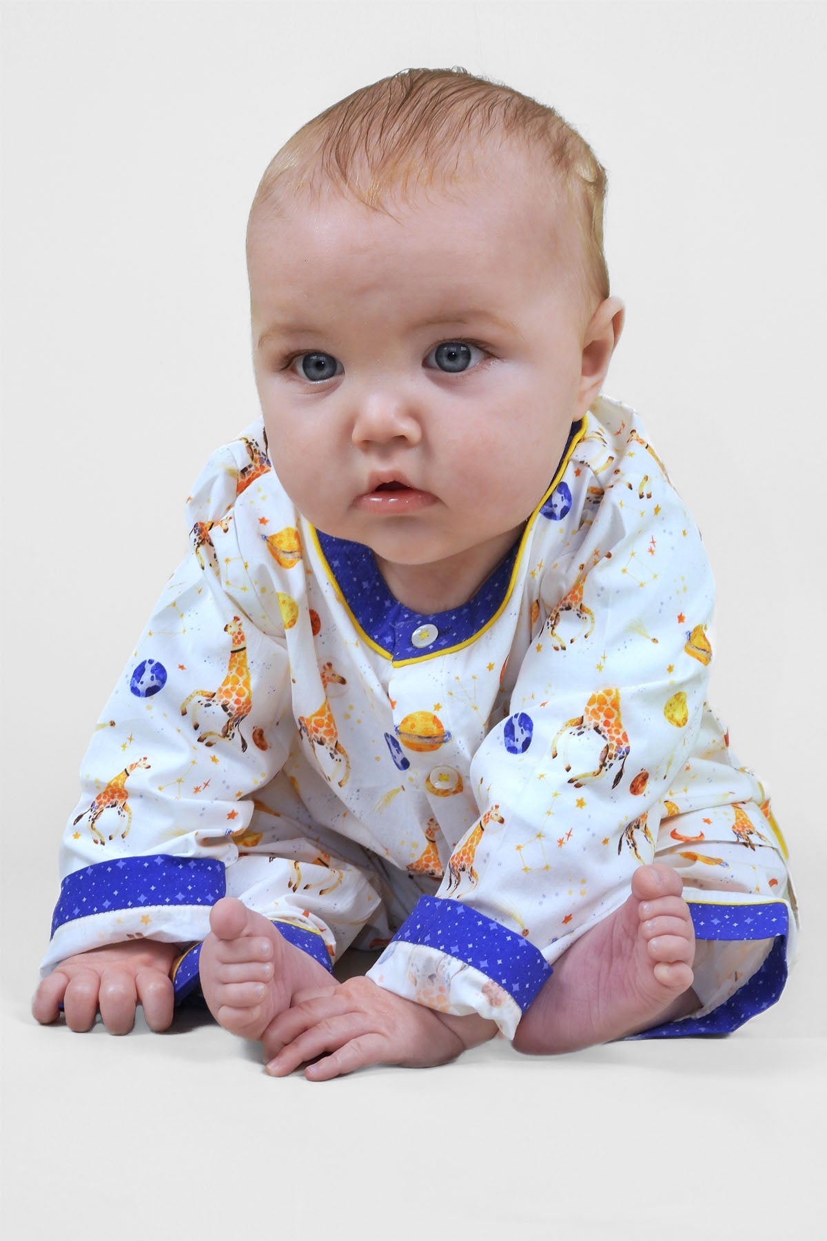 giraffe space odyssey - organic cotton baby pyjama set | organic cotton kids pyjamas UK