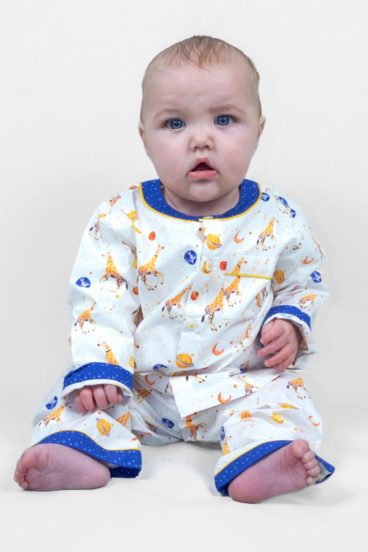 giraffe space odyssey - organic cotton baby pyjama set | organic cotton kids pyjamas UK