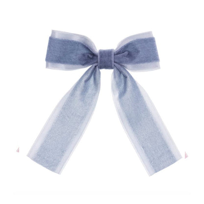 Big Velvet Bow Clip - Dusty Blue