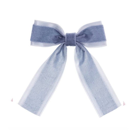 Big Velvet Bow Clip - Dusty Blue