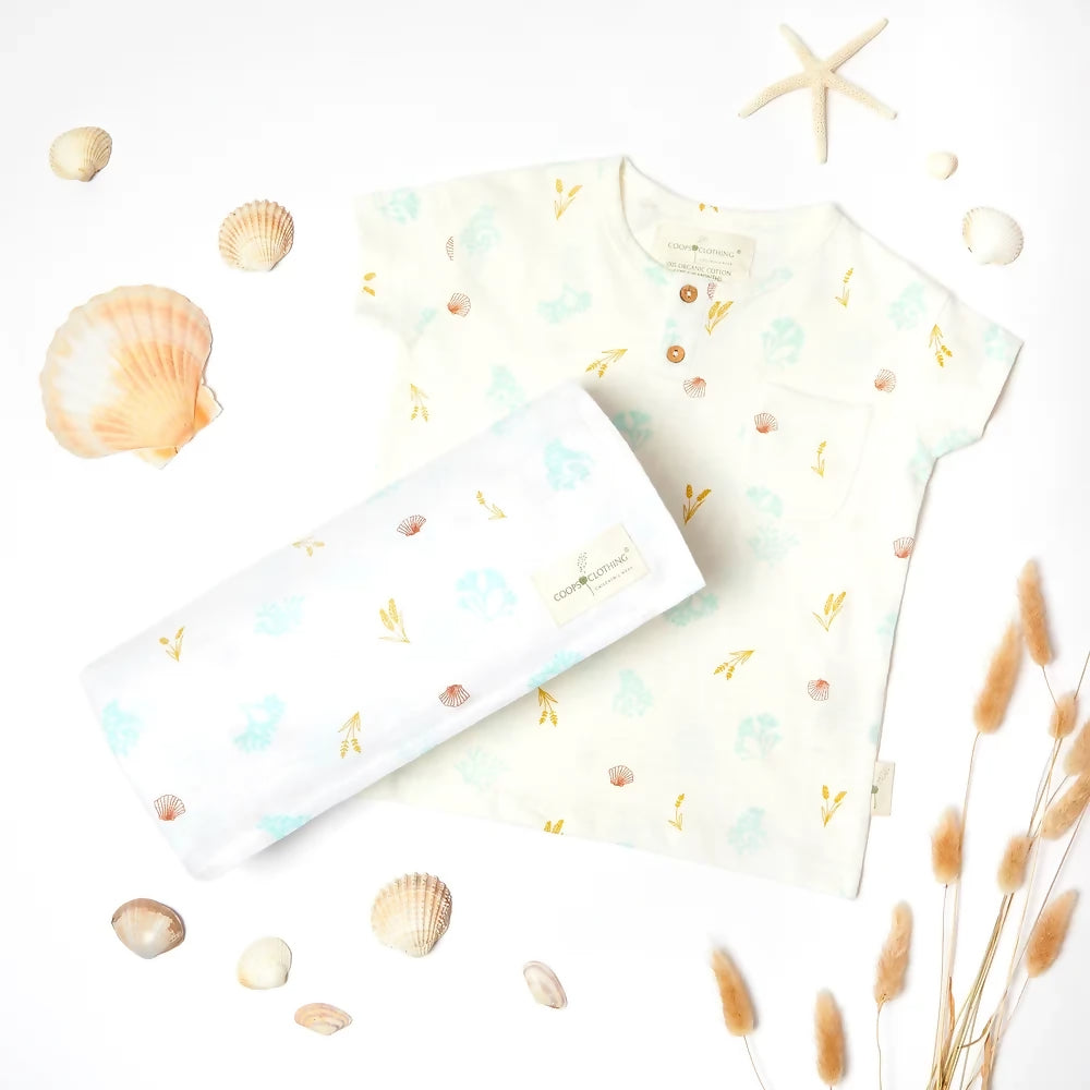 organic cotton kids t-shirt with marine print, seaweed and kelp print baby t-shirt organic cotton