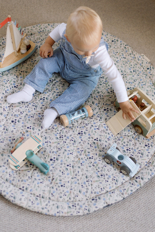 Ralphie Bear Wildflower quilted baby playmat for tummy time - sustainable nursery playmat UK | Kiddykind