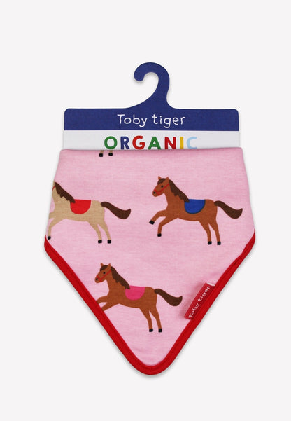 Organic Pink Horse and Pony Print Dribble Bib - Toby Tiger