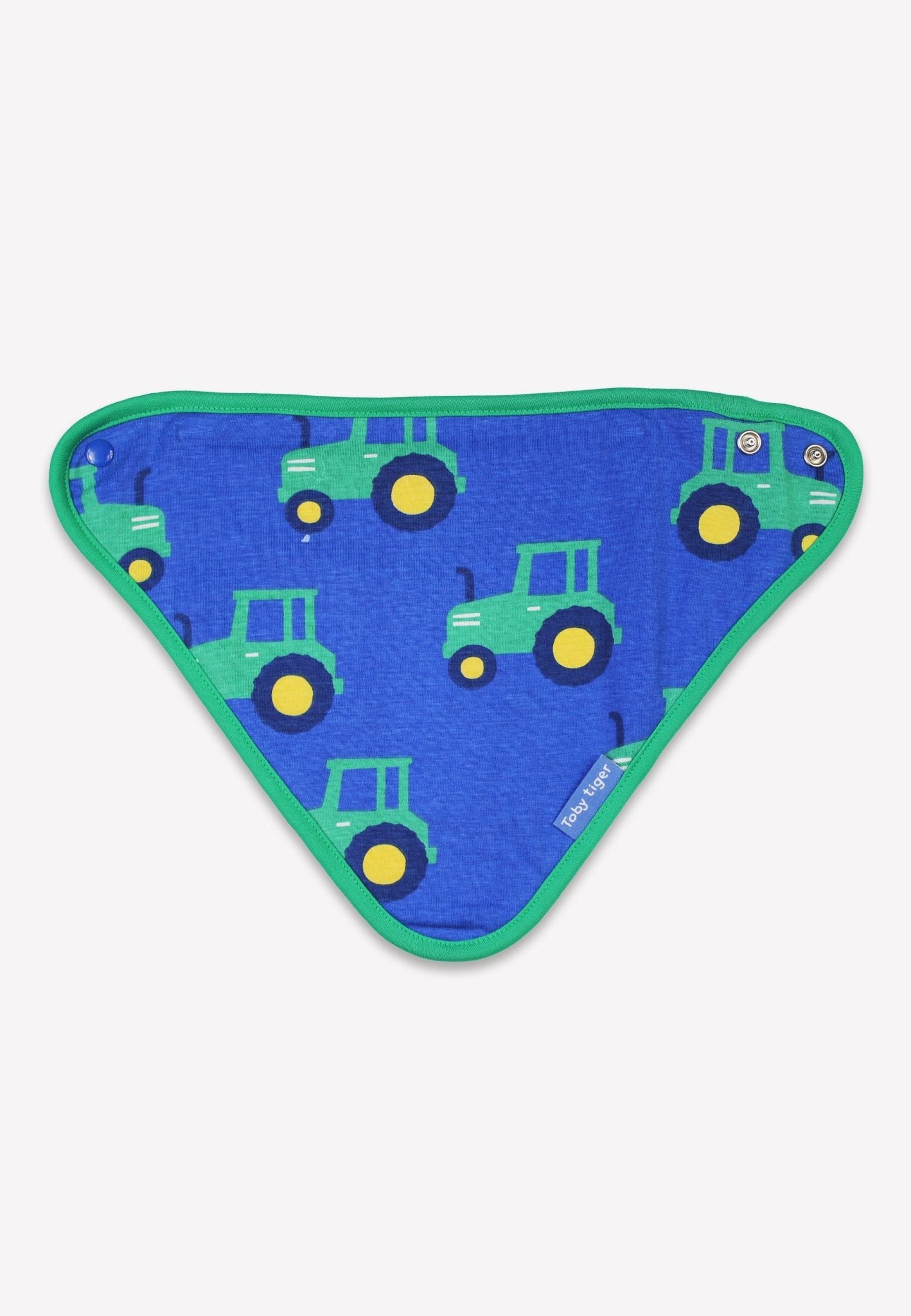 Organic Hillside Tractor Print Dribble Bib | sustainable organic baby UK