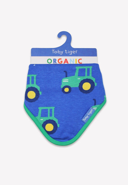 Organic Hillside Tractor Print Dribble Bib | sustainable organic baby UK