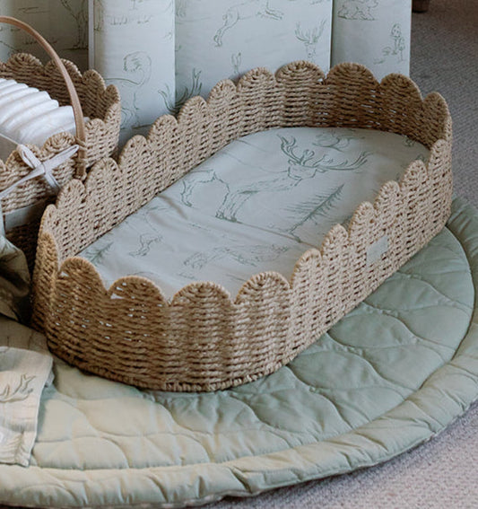 Ralphie Bear Baby Changing Basket and Mat Bundle scallop basket with mat - sustainable nursery gift UK | Kiddykind