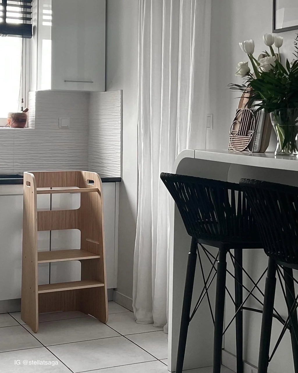 Wooden toddler tower by curve lab, wooden learning tower