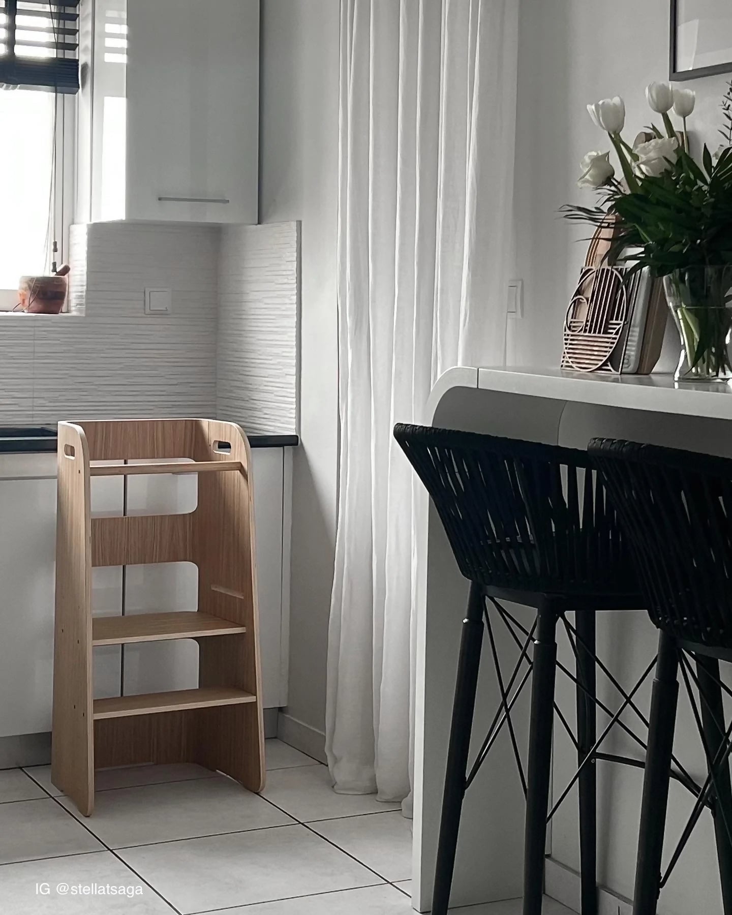 Wooden toddler tower by curve lab, wooden learning tower