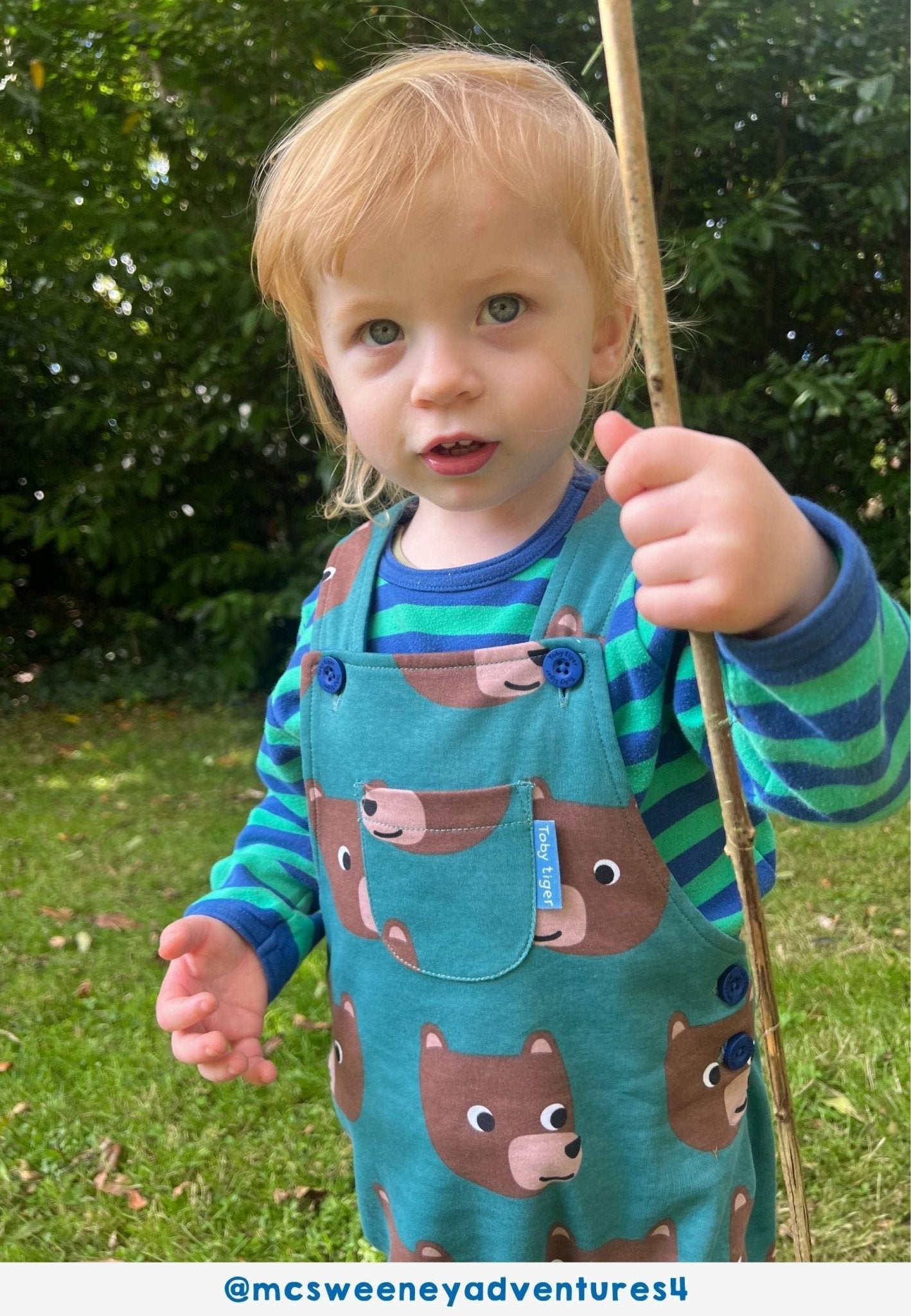 Organic Brown Bear Print Dungarees - Toby Tiger