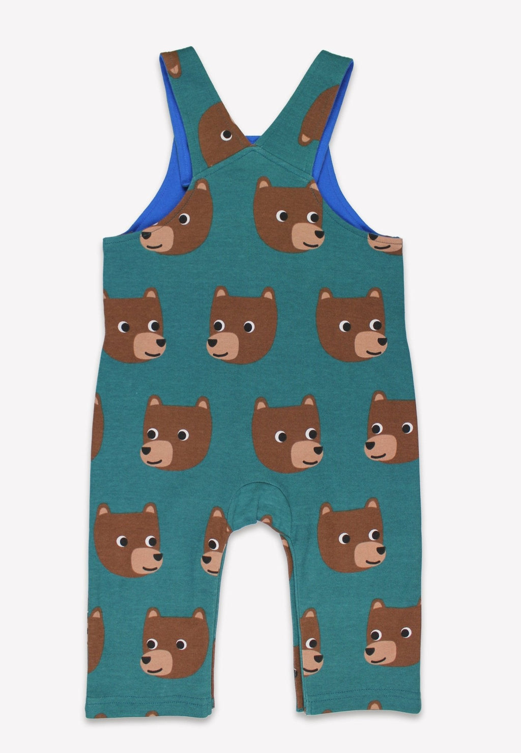 Organic Brown Bear Print Dungarees - Toby Tiger