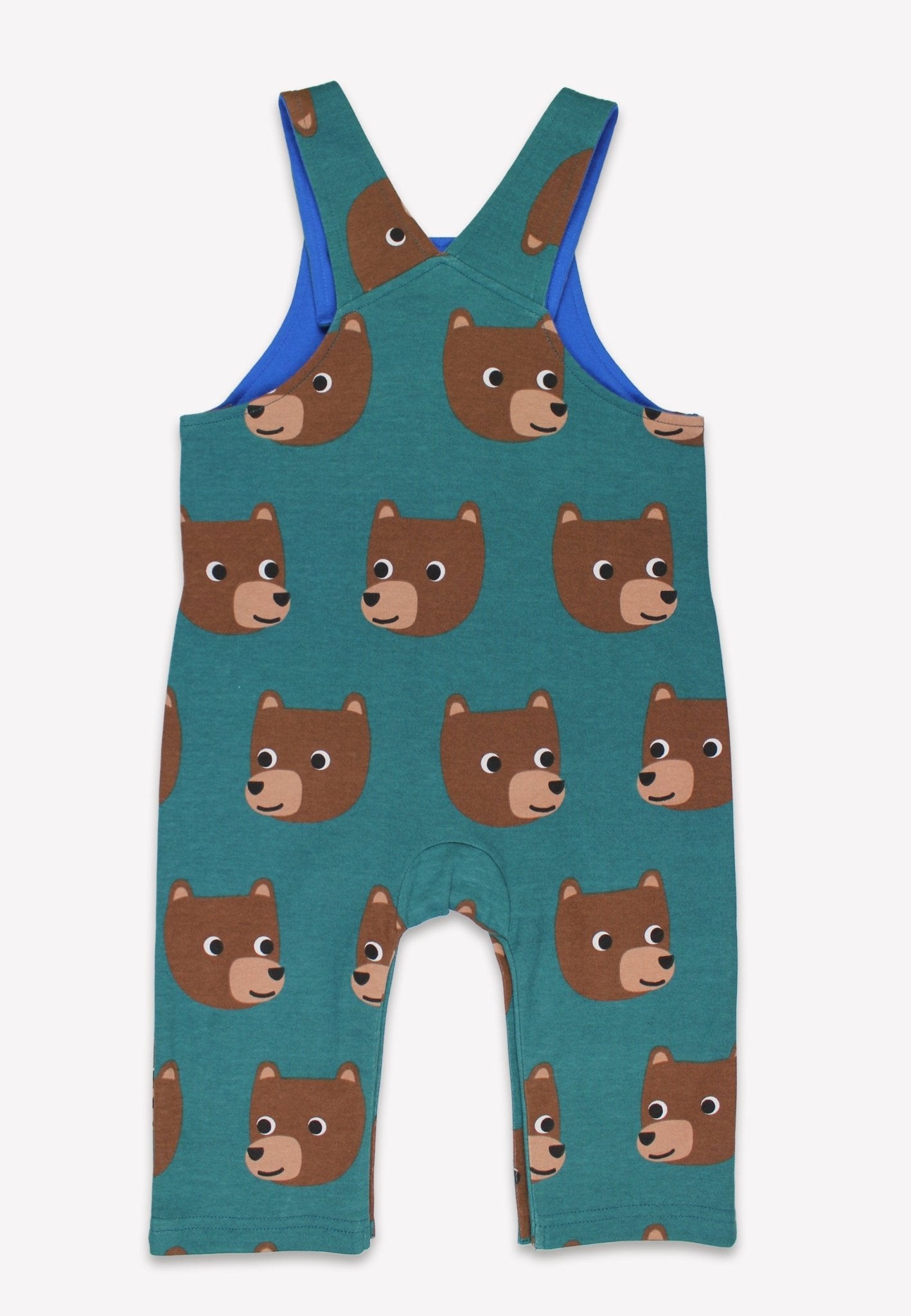 Organic Brown Bear Print Dungarees - Toby Tiger