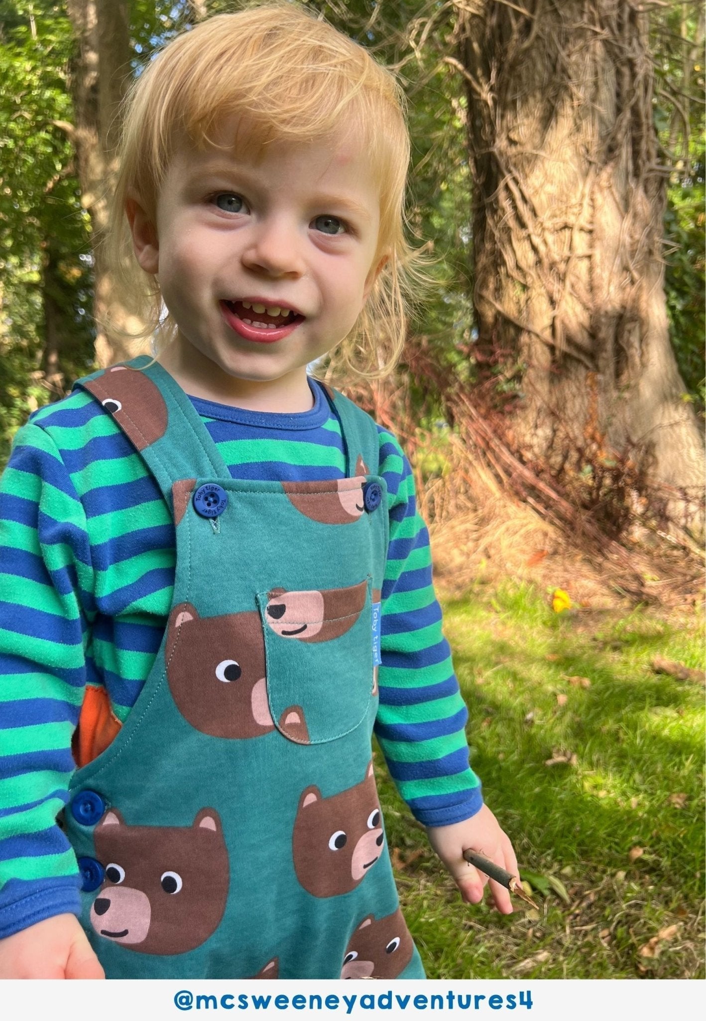 Organic Brown Bear Print Dungarees - Toby Tiger