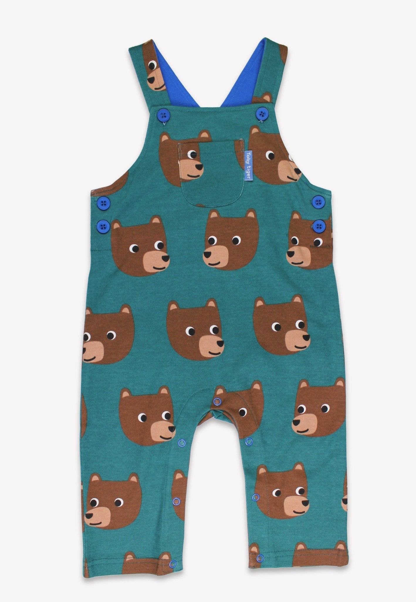 Organic Brown Bear Print Dungarees - Toby Tiger