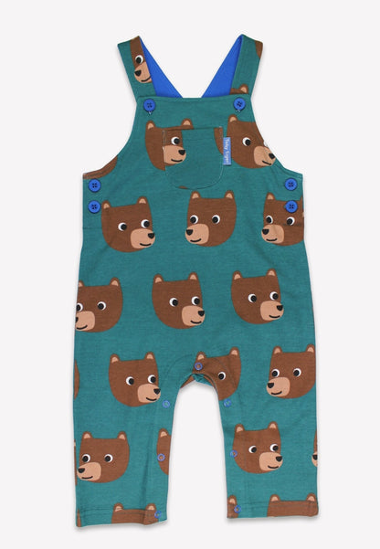 Organic Brown Bear Print Dungarees - Toby Tiger