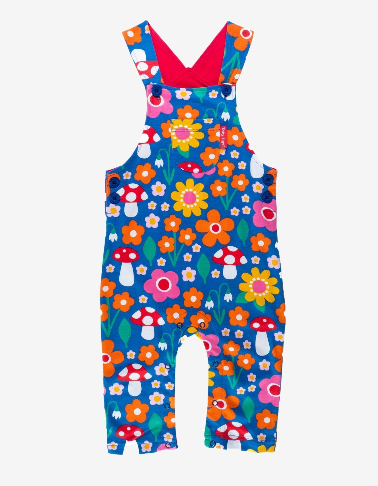 Organic Floral Mushroom Print Dungarees - Toby Tiger