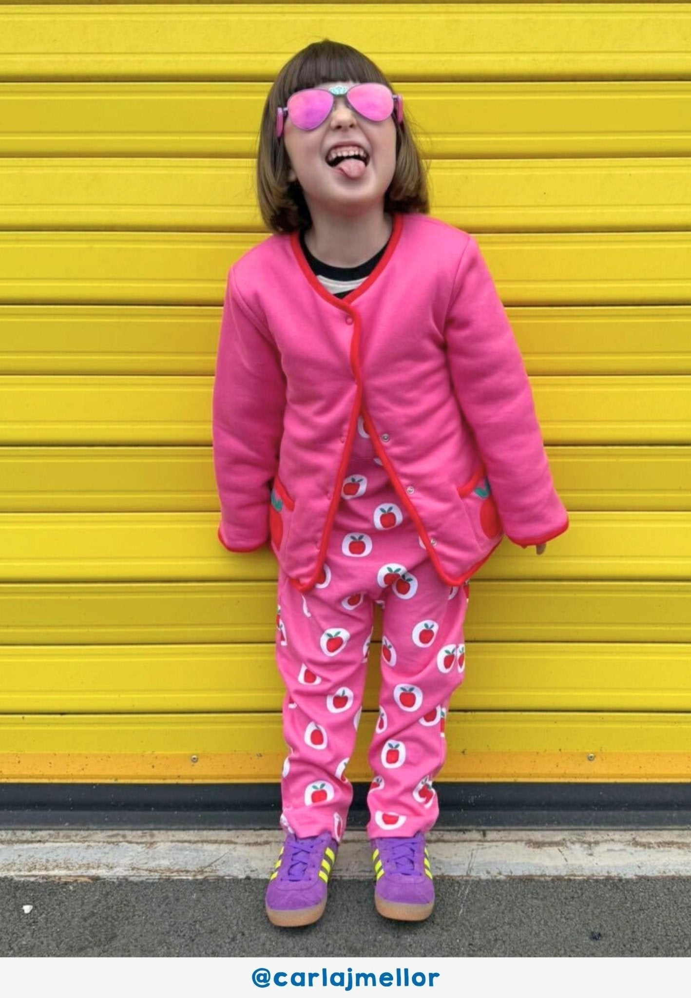 Organic Apple Print Dungarees by Toby Tiger, GOTS-certified, vetted by KIDDYKIND