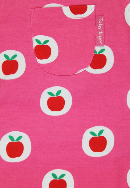 Organic Apple Print Dungarees by Toby Tiger, GOTS-certified, vetted by KIDDYKIND