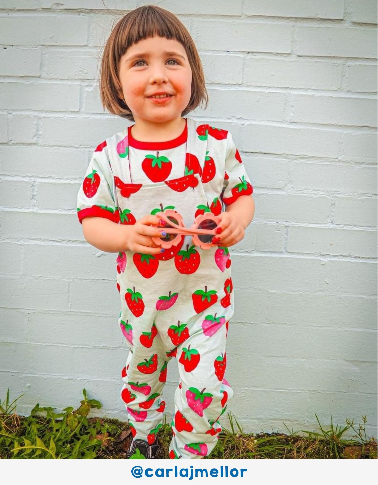 Organic Strawberry Print Dungarees