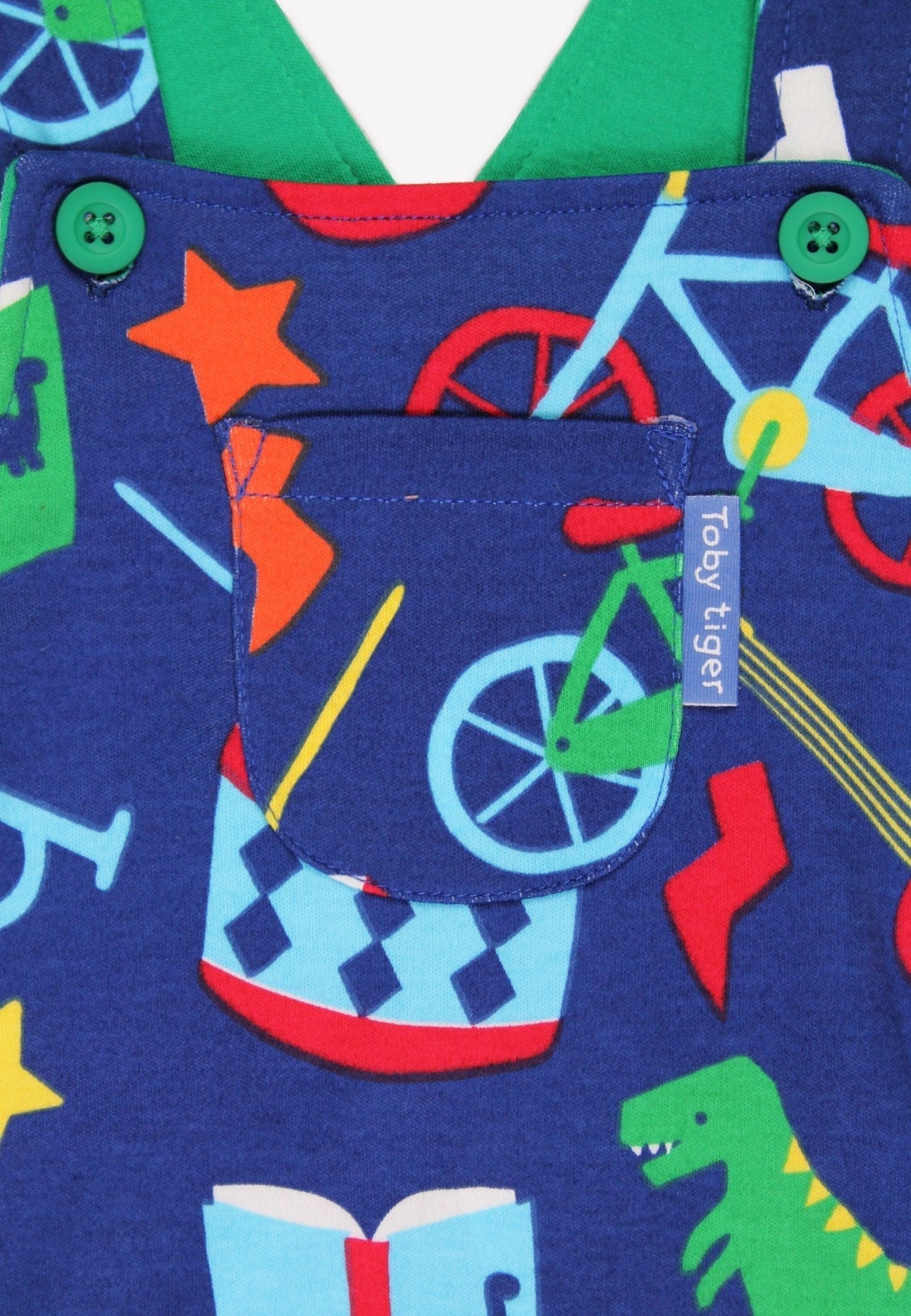 Organic Toys Print Dungarees - Toby Tiger