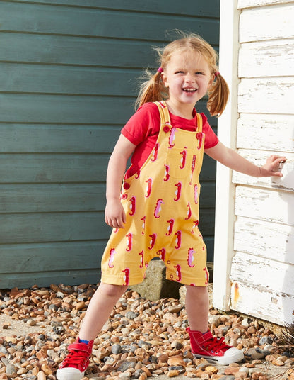 Organic Seahorse Print Dungaree Shorts - Toby Tiger