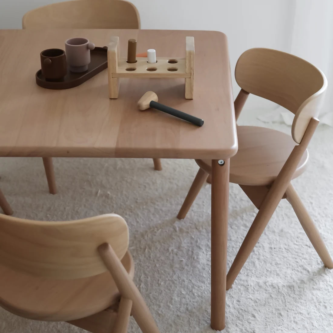 Small wooden kids table and chair by curve lab