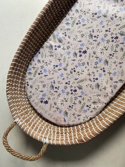 Ralphie Bear Wildflower changing basket moses basket mat liner - sustainable nursery accessories UK | Kiddykind