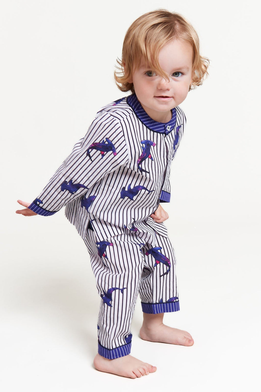 galactic sharks - organic cotton baby pyjama set - Kutti Lulu