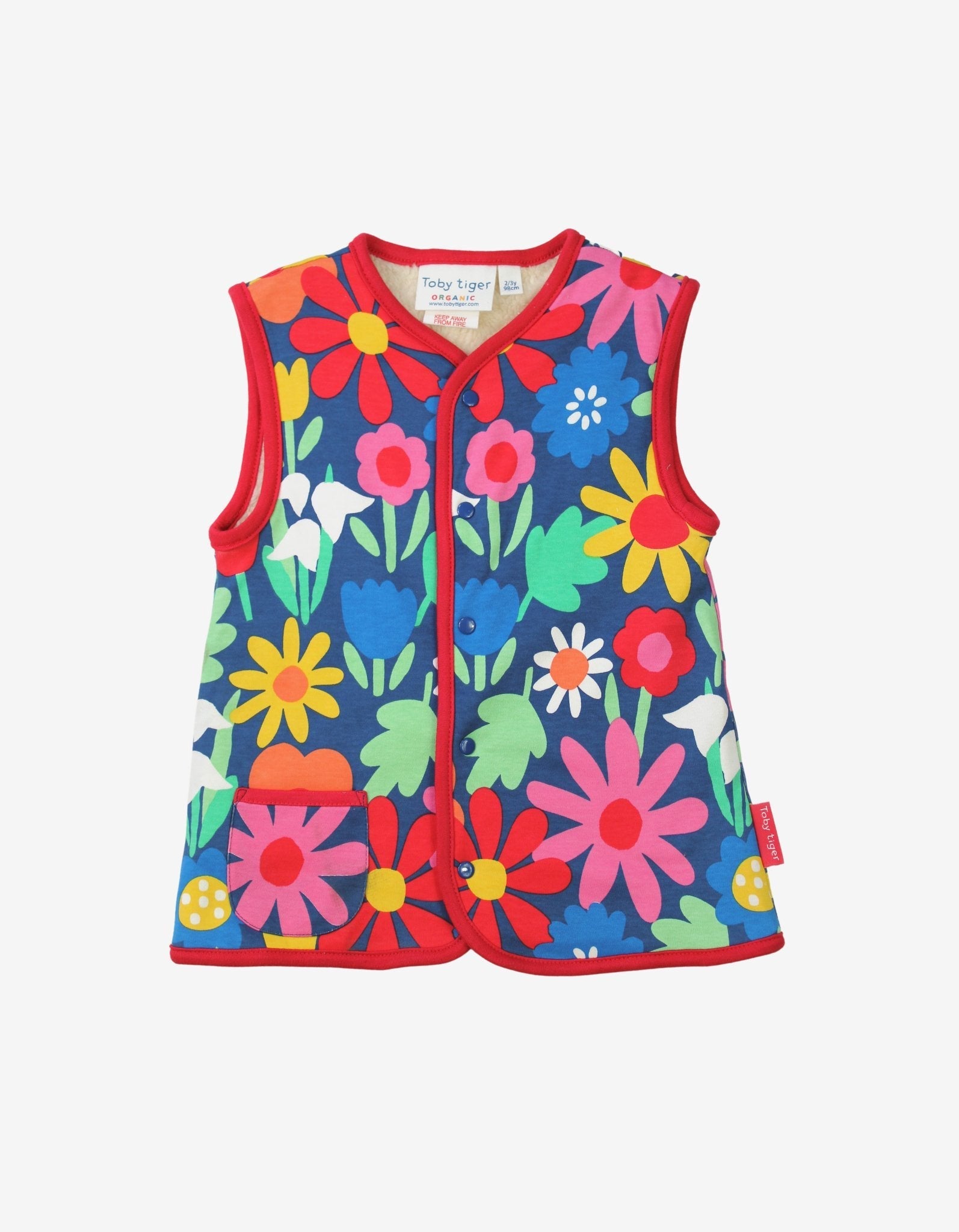 Luxury ethical baby: Organic Bold Floral Reversible Gilet | KIDDYKIND UK