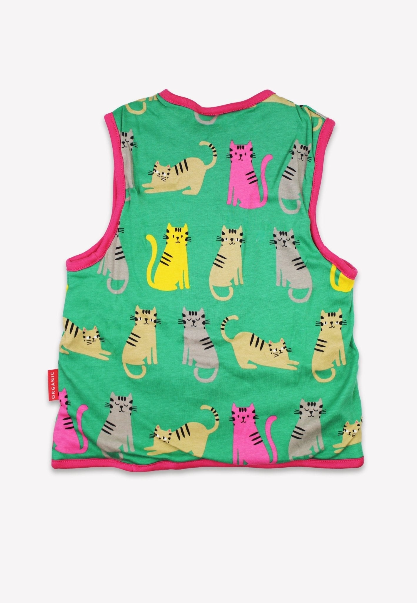 Conscious baby essentials: Organic Kitten Print Reversible Gilet | KIDDYKIND