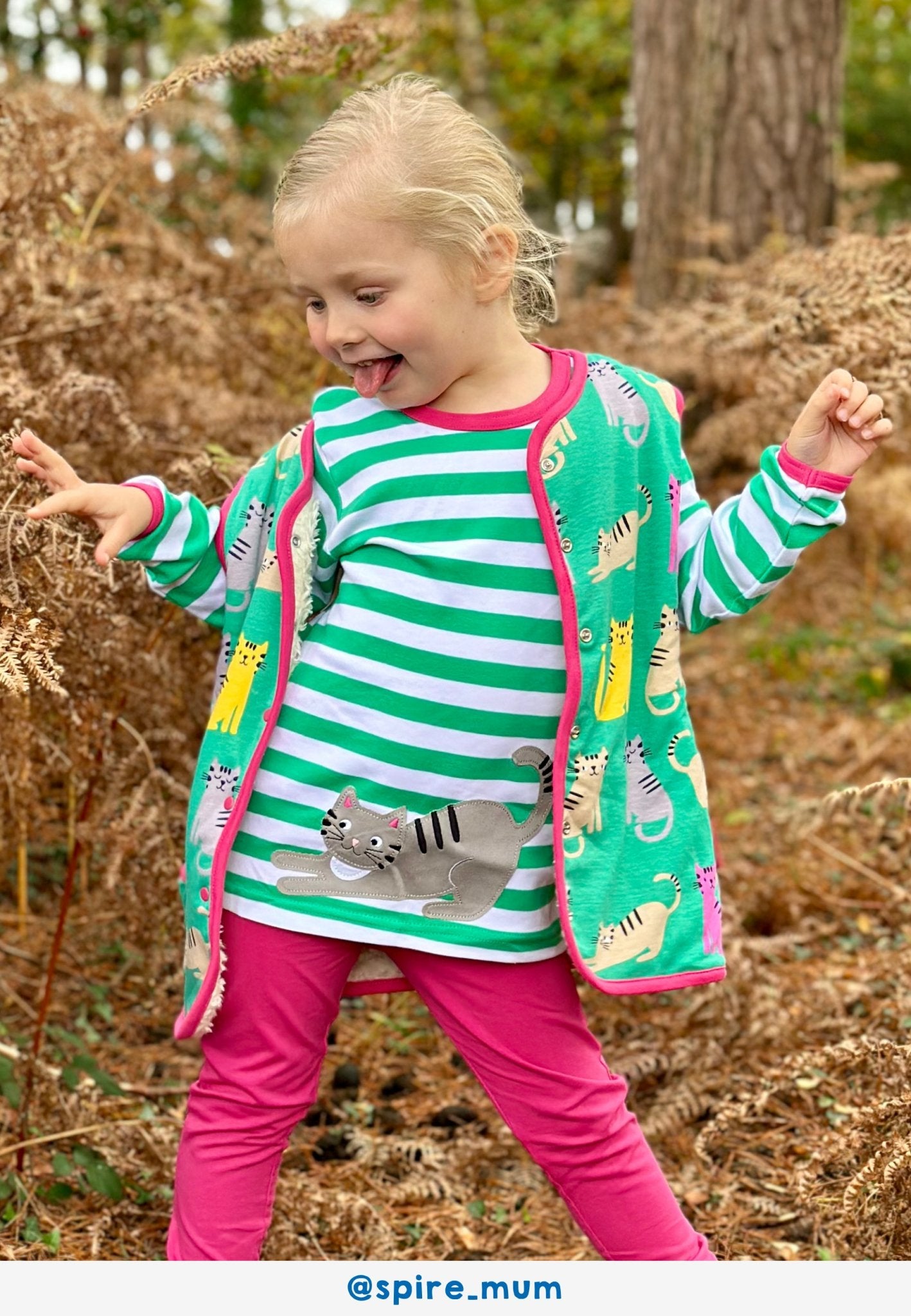 Conscious baby essentials: Organic Kitten Print Reversible Gilet | KIDDYKIND