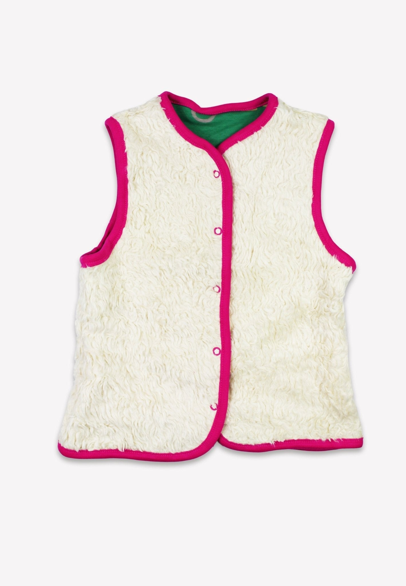 Conscious baby essentials: Organic Kitten Print Reversible Gilet | KIDDYKIND