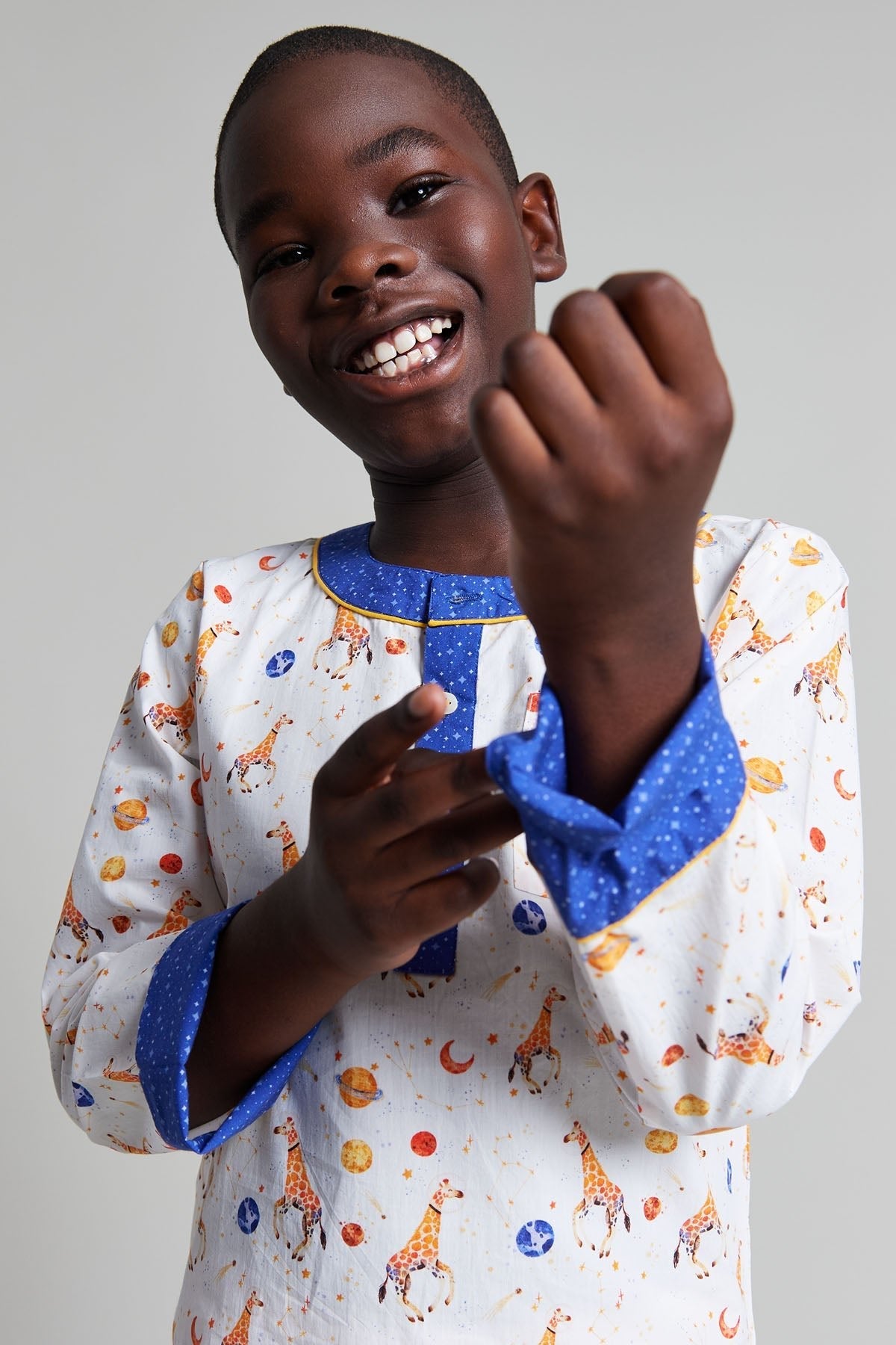 giraffe space odyssey - organic cotton kids pyjama set | organic baby sleepwear UK — KIDDYKIND