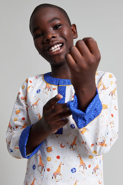 giraffe space odyssey - organic cotton kids pyjama set | organic baby sleepwear UK — KIDDYKIND
