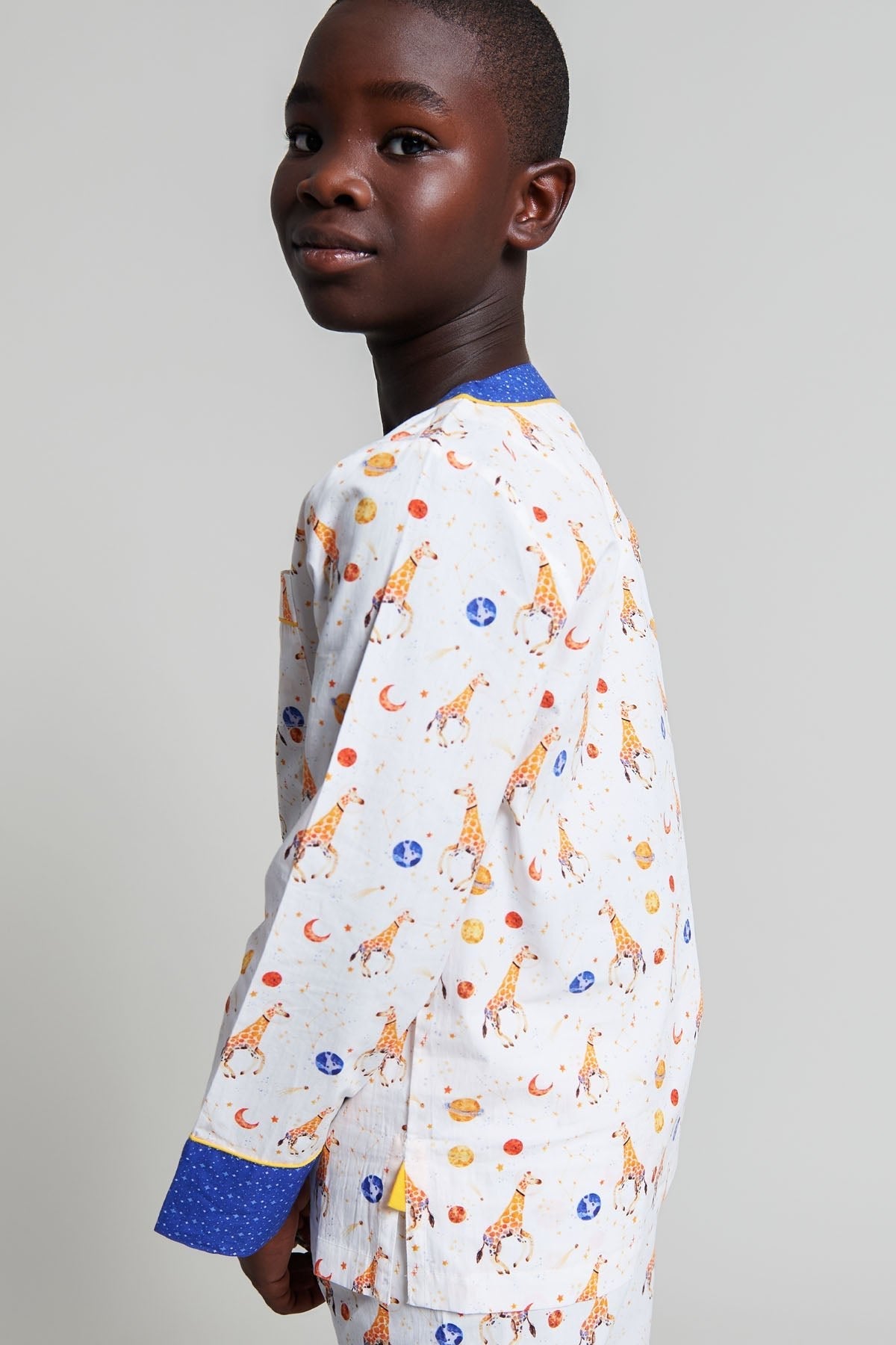 giraffe space odyssey - organic cotton kids pyjama set | organic baby sleepwear UK — KIDDYKIND