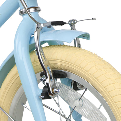 Glerc Little Molly 16 inch kids bike with stabilisers, wicker basket and mudguards in Blue, view 3