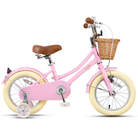 Glerc Little Molly 12 inch kids bike with stabilisers, wicker basket and mudguards