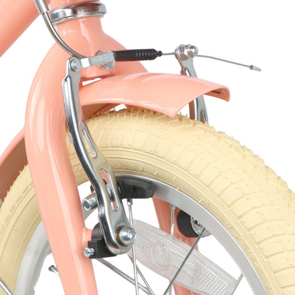 Glerc Little Molly 12 inch kids bike with stabilisers, wicker basket and mudguards in Peach, view 5