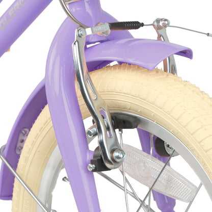 Glerc Little Molly 14 inch kids bike with stabilisers, wicker basket and mudguards in Purple, view 5