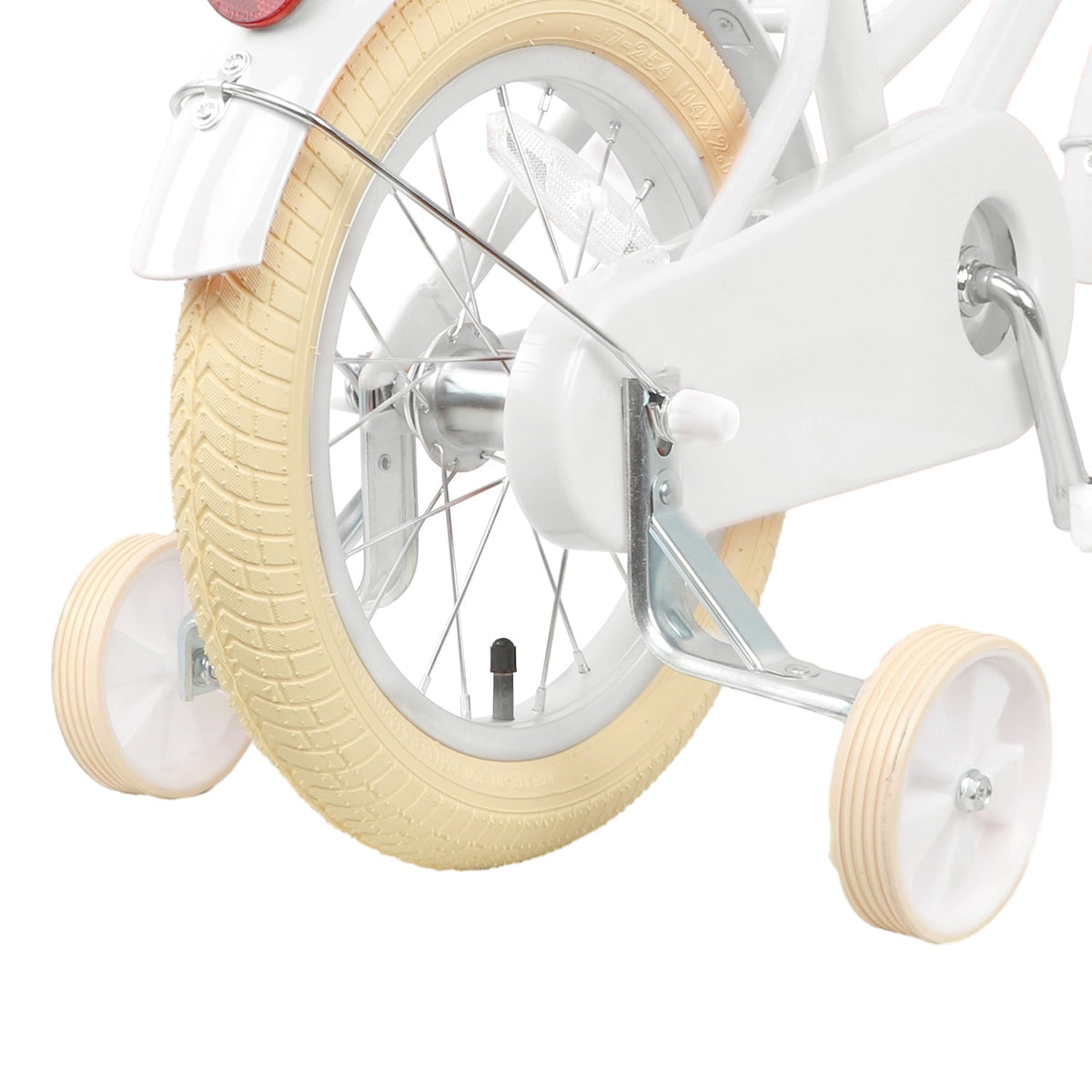 Glerc Little Molly 14 inch kids bike with stabilisers, wicker basket and mudguards in White, view 3