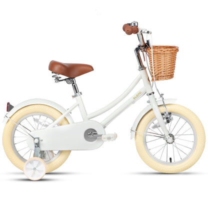 Glerc Little Molly 12 inch kids bike with stabilisers, wicker basket and mudguards in White