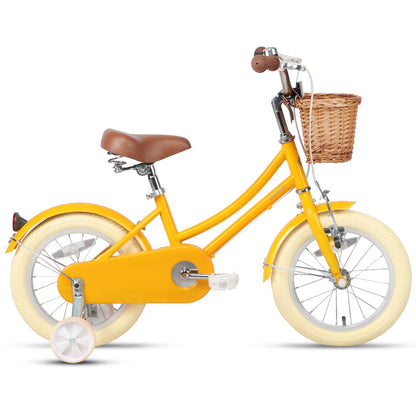 Glerc Little Molly 16 inch kids bike with stabilisers, wicker basket and mudguards in Yellow